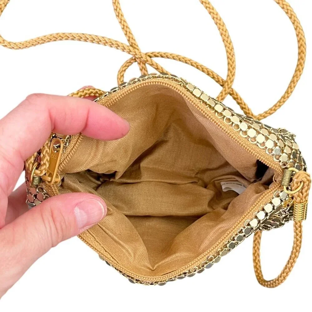 Gold Metallic Mesh Small Crossbody Evening Bag Party Purse - Picture 7 of 9